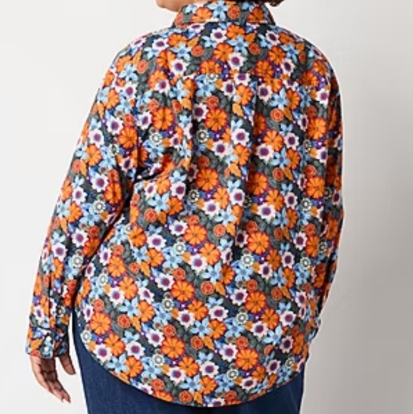 St. John's Bay Plus Womens Long Sleeve Relaxed Fit Button-Down Shirt 2X - Picture 2 of 5